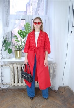 Vintage 80's baggy long light funky robe coat in bright red