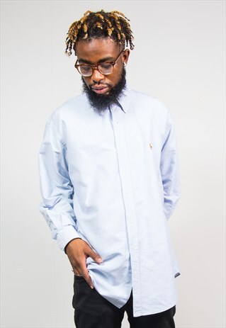 90'S RALPH LAUREN BLUE & WHITE STRIPED SHIRT