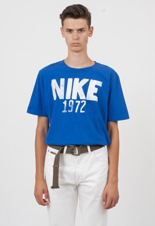 90S VINTAGE BLUE NIKE LOGO CREW NECK T-SHIRT