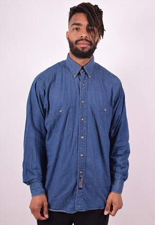 MENS VINTAGE DENIM SHIRT LARGE BLUE 90S