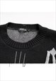 CYBER PUNK SWEATER STAR PATCH JUMPER FUTURISTIC TOP IN BLACK