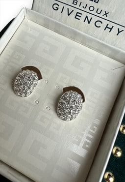 Givenchy clip earrings silver tone rhinestone diamante