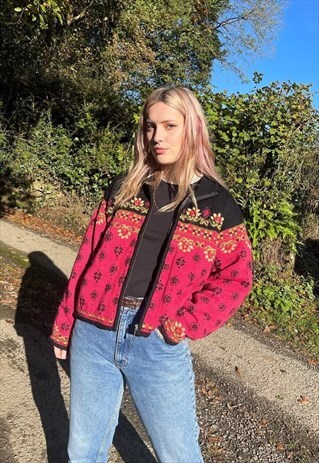 VINTAGE CHUNKY KNITTED ICELANDIC PATTERNED LINED NORDIC COAT