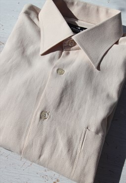 Deadstock light beige herringbone texture collared shirt