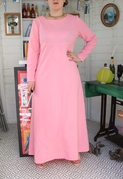 Vintage 70s Pink Monochrome Empire Long Prairie Maxi Dress