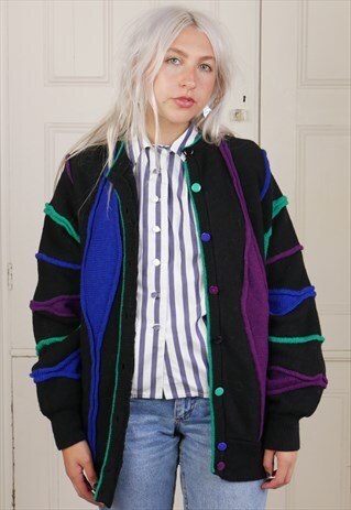 OVERSIZED 80S MULTI COLOUR CARDIGAN COOGI STYLE