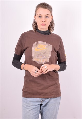 NIKE WOMENS VINTAGE T-SHIRT TOP SMALL BROWN 90'S