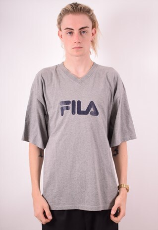 FILA MENS VINTAGE T-SHIRT TOP XXL GREY 90S