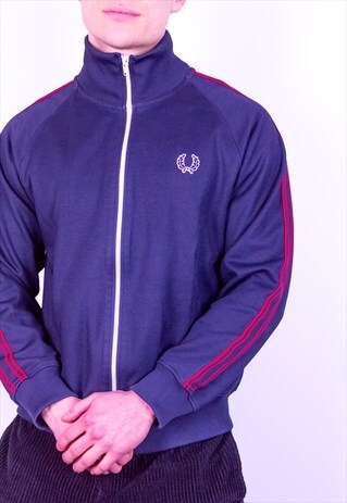 VINTAGE FRED PERRY STRIPED JACKET IN BLUE MEDIUM