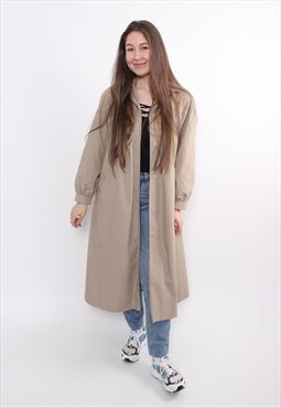 80s minimalist trench coat, vintage long overcoat in beige 