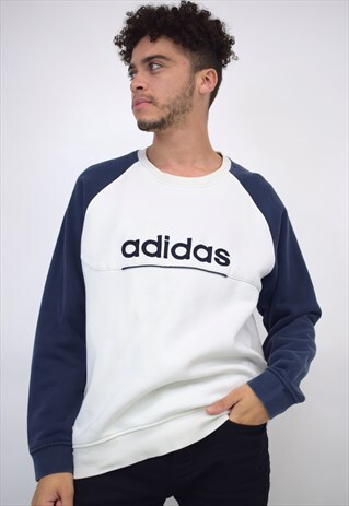 VINTAGE 90S ADIDAS WHITE NAVY SWEATER