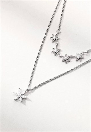 FLAWLESS EDGE - SILVER FLOWER DAISY DESIGN NECKLACE 16 INCH