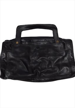 Vintage Leather Bag 70s Mod Brown-Black Top Handle Small