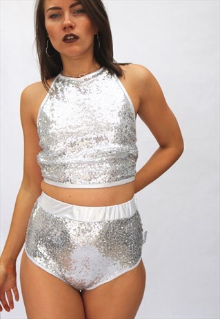 SILVER SEQUIN HALTER NECK