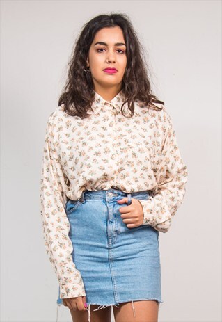 VINTAGE 90'S LIGHT PINK FLORAL PATTERN SHIRT BLOUSE