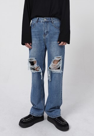 KALODIS LOOSE SIMPLE RIPPED JEANS