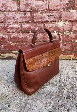 Vintage Brown Leather Top Handle Bag