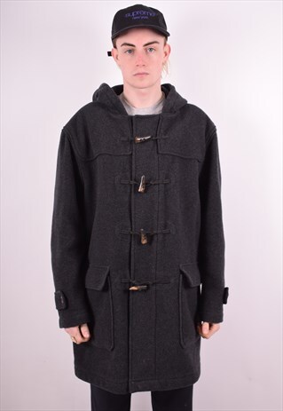 BENNETON MENS VINTAGE DUFFLE COAT MEDIUM GREY 90S