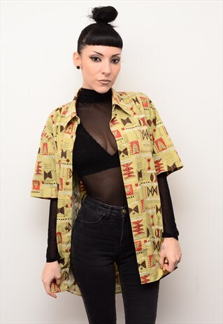 VINTAGE 90'S ABSTRACT INDIE PATTERNED OVERSIZED SHIRT