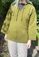 VINTAGE SIZE L CHUNKY KNITTED HOODED WOOL JUMPER IN GREEN