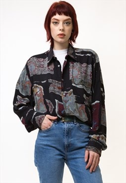 80s Vintage Viscose Abstract Pattern Woman Shirt 19196