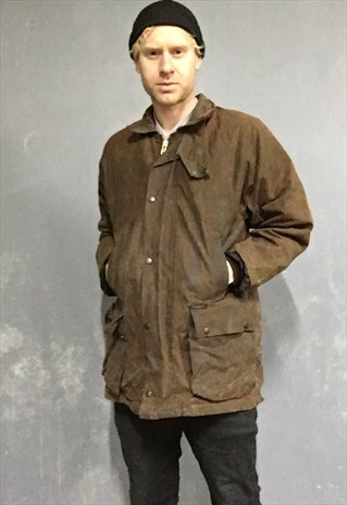 VINTAGE WAX JACKET BROWN CHECK LINED M MENS OUTDOORS 90S