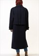 70S WOMAN LODEN LAMBSWOOL NAVY COAT WINTER JACKET 5284