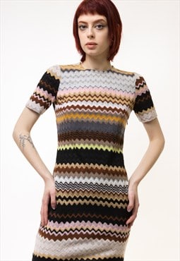 90s Vintage Missoni Multicolor Wool Striped Dress 5170