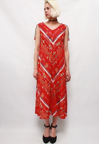 VINTAGE 90'S BEAUTIFUL AMAZING HIPPIE BOHO RED DRESS