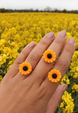 Sunflower Silver Adjustable Ring