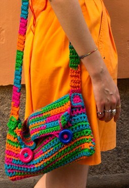 Vintage Y2K Handmade Crochet Colorful Shoulder