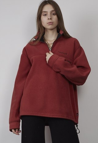 90'S VINTAGE TIMBERLAND TERRACOTTA ZIP-UP FLEECE SWEATER