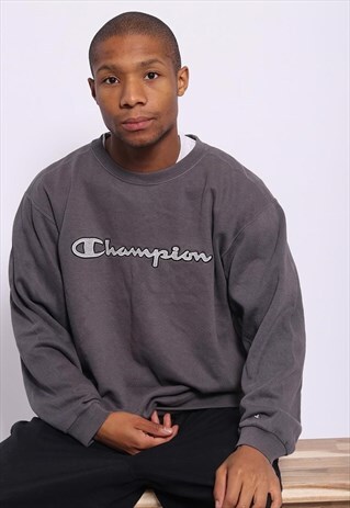 VINTAGE CHAMPION BIG LOGO SPELL OUT SWEATSHIRT GREY
