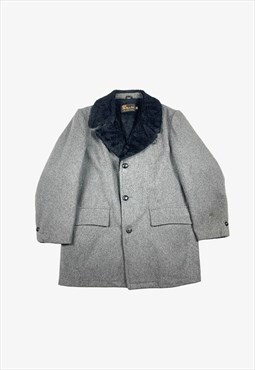 Vintage SEARS Faux Fur Lined Wool Coat Grey Large