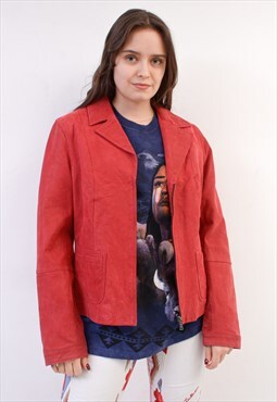 Vintage Women 90's M L  Suede Leather Blazer Jacket Coat Red