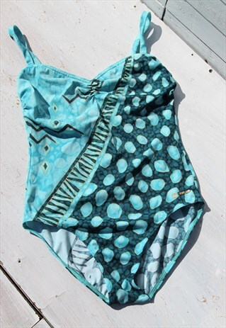 Vintage blue boho print one piece swimwear,swimsuit.