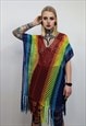 RAINBOW MESH TOP GAY PRIDE SWEATER RAVE PONCHO TRANSPARENT 