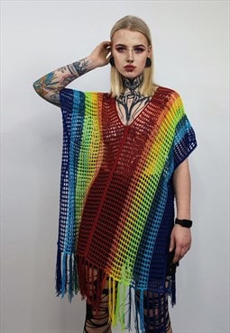 Rainbow mesh top Gay pride sweater rave poncho transparent 