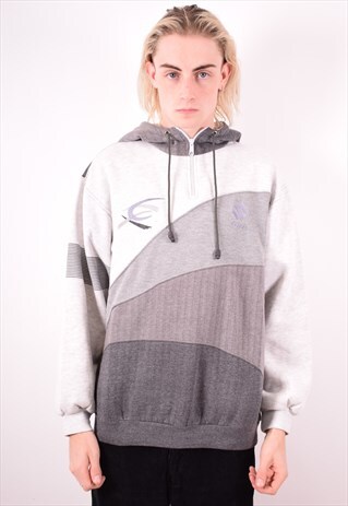 LOTTO MENS VINTAGE HOODIE SWEATER MEDIUM GREY 90S