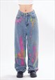 PAINT SPLATTER JEANS GRAFFITI DENIM TROUSER FLARE RAVE PANTS