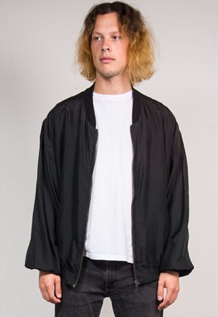 VINTAGE 90'S BLACK SILK BOMBER JACKET