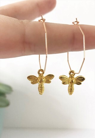 BEE EARRINGS, HOOP EARRINGS, HEXAGON EARRINGS, GEOMETRIC