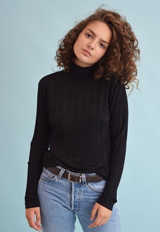 90'S RETRO STRETCH STRIPED GRUNGE TUTLENECK TOP