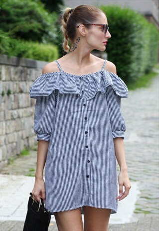 COLD SHOULDER CHECKED DRESS