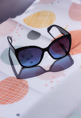 BLACK OVERSIZE POINTED CAT EYE SUNGLASSES