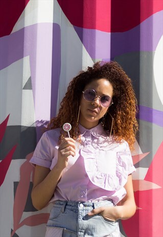 LILAC BLOUSE WITH FRILLED POCKET