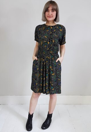 VINTAGE 80'S BLACK AND YELLOW PAISLEY PLAYSUIT ROMPER