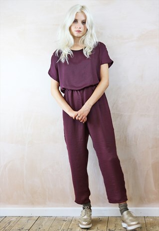 JUMP SUIT IN SILKY PLUM PURPLE