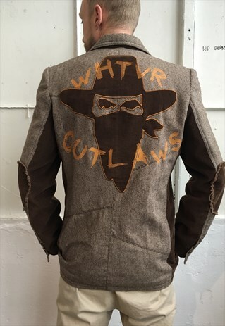 VINTAGE 90' CLASSIC BEIGE TWEED WOOL JACKET