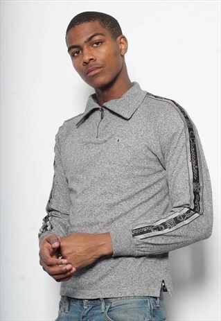 VINTAGE CHAMPION 1/4 ZIP TAPE LOGO SWEATSHIRT GREY